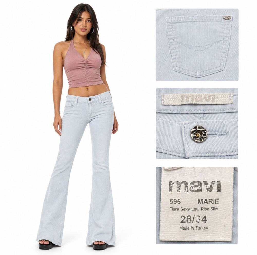 Y2K Indie Sleaze Mavi Marie Low Rise Flare Corduroy Pants Size 28x34 Light Blue
